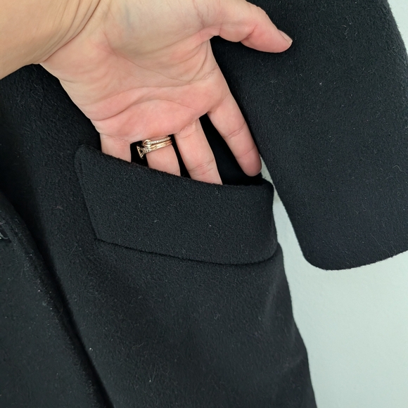 Karen Of Imported Fabric Black Long Wool Trench Coat Size 12 - Picture 6 of 9